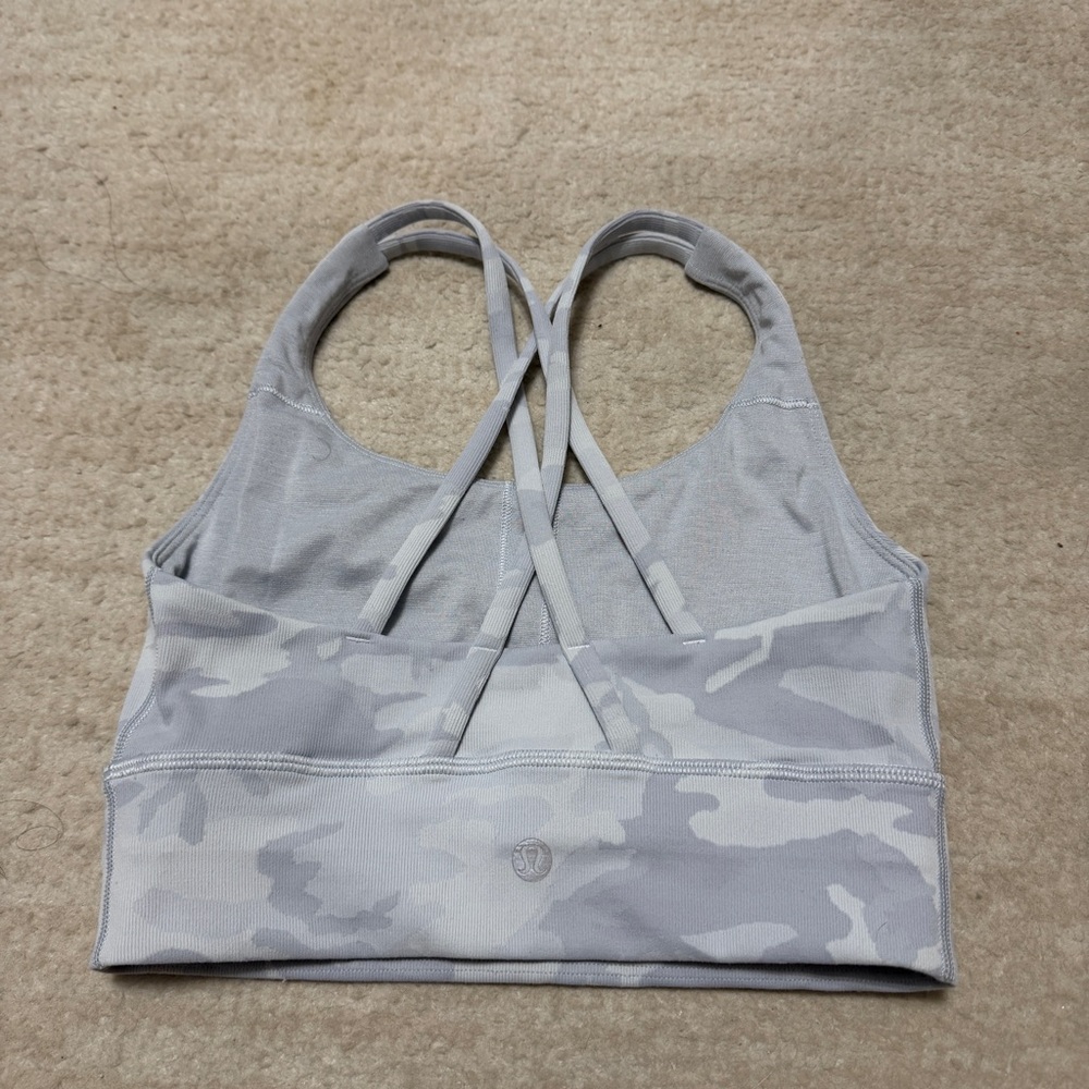Lululemon Energy Longline Bra White Camo Ribbed Women's Size 4 LW2CJMS